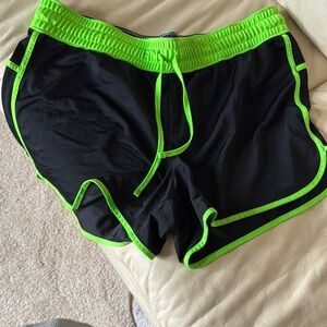 Green and Black Athletic Shorts with Neon Trim